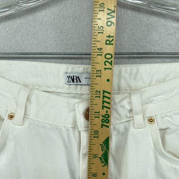 ZARA Jeans Womens 8 Mom High Waist Wide Leg Distressed 5 Pocket Denim White - Picture 7 of 11